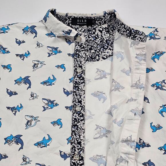 SSLR Men's Extra Large (XL) Casual Button Down Shark Print Hawaiian Party Shirt - Picture 5 of 10